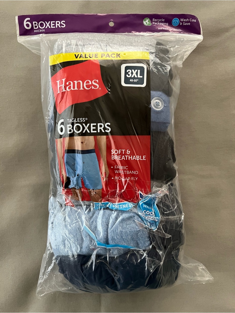 Hanes Men’s 6-Pack Tagless Boxers – 3XL 48-50”